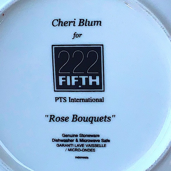 222 FIFTH ROSE BOUQUETS LARGE SOUP BOWL STONEWARE 9 1/8TH INCH - Picture 6 of 6